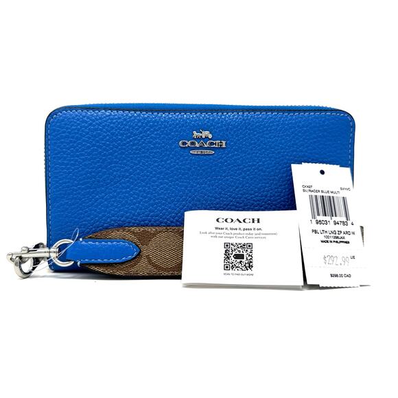Coach Long Zip Around Wallet With Signature Canvas in Racer Blue Leather CK427 - Picture 2 of 8